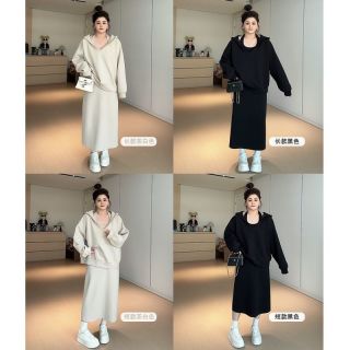 奶茶系女孩 休闲连帽卫衣挂脖连衣裙两件套H625D00967