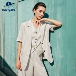 navigare 意大利小帆船西装外套女短袖亚麻休闲西服