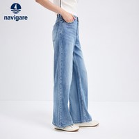 navigare 意大利小帆船夏季蓝色水洗牛仔裤女士直筒裤子