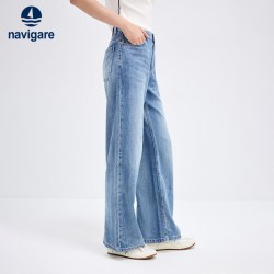navigare 意大利小帆船夏季蓝色水洗牛仔裤女士直筒裤子