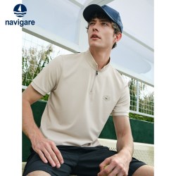 navigare [速干]Navigare意大利小帆船夏季立领男士上衣短袖T恤