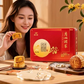 中秋送好礼：广州酒家 团团圆圆月饼礼盒532.5g(6饼3味)