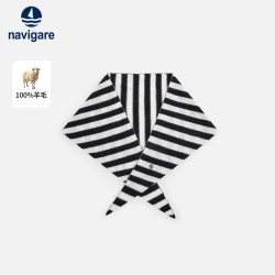 navigare 小帆船100%纯羊毛三角巾女条纹针织围脖披肩