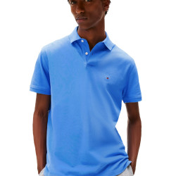 Tommy Hilfiger 汤米·希尔费格 男士短袖POLO衫 经典修身 有机棉弹力面料 透气舒适 蓝色拼写 Large