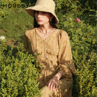 MOUSSY 【刘亦菲同款】南法度假风V领收腰碎花雪纺连衣裙 两色可选 028HSZ30-1701