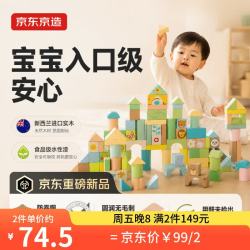 京东京造 实木儿童玩具 益智感官启蒙安全无毒防吞男女孩生日礼物动物积木