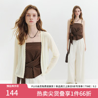 范思蓝恩 波点扭结吊带薄针织开衫女秋2026新款复古法式甜妹两件套 米咖色 XS