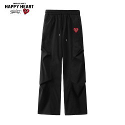 CHARLES JANG'S HAPPY HEART 美式褶皱裤子男款宽松阔腿直筒春秋季新款伞兵工装裤
