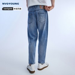 NVG·YOUNG NAVIGARE小帆船水洗蓝色牛仔裤男裤子