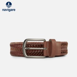 NVG·YOUNG navigare小帆船编织腰带棕色复古合金针扣皮带腰带