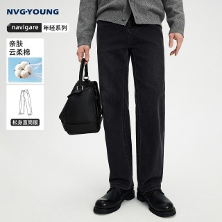 NVG·YOUNG navigare小帆船黑色复古牛仔裤水洗男长裤直筒裤