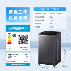 海尔 波轮洗衣机全自动12公斤大容量直驱变频手搓洗防缠绕电离除菌螨一级能效20E