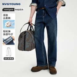 NVG·YOUNG navigare小帆船蓝色复古牛仔裤水洗男直筒裤