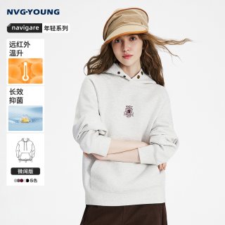 NVG·YOUNG navigare小帆船情侣连帽长袖卫衣灰色女上衣
