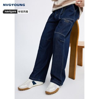NVG·YOUNG NAVIGARE意大利小帆船秋季蓝色水洗牛仔裤男士直筒裤