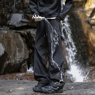 尺度保罗 K24136 防泼水褶皱拼接 黑色 5XL 男士休闲裤
