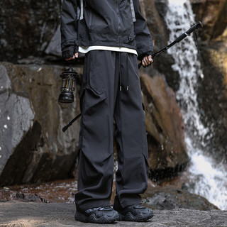 尺度保罗 K24136 防泼水褶皱拼接 黑色 5XL 男士休闲裤