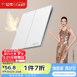 公牛 开关插座G57蝶翼超薄二开多控开关大面板开关 G57K214暮雪白暗装