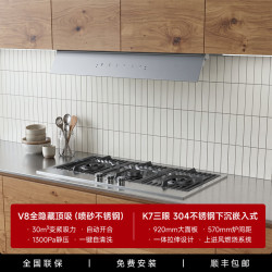 Bomadon 油烟机顶吸式厨房家用自动开合大吸力吸油烟机隐藏挥手智控欧式 V8全隐顶吸+K7三眼