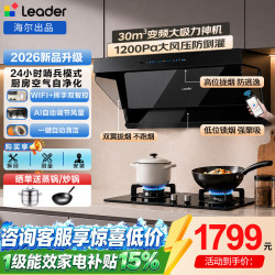 海尔 新款抽油烟机家用30立方变频大吸力顶侧双吸油烟机燃气灶具套装厨房三件套一级能效Leader