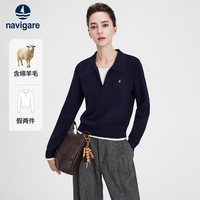 navigare 假两件翻领针织衫 女士套头毛衣