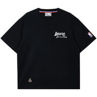 JACK&JONES 杰克琼斯 NBA联名湖人队 宽松印花T恤 E40黑色 S