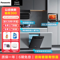 Panasonic 烟灶洗烤4件套欧式顶吸油烟机大容量厨房1KT+Q71+C27Y+CS8BMB  洗碗机烤箱烟灶4件套