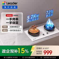 Leader 海尔出品天然气燃气煤气灶具家用双灶台 5.2kW猛火力72%热效率 烟灶联动烧烤模式