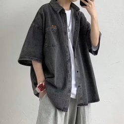 JIAYE  男士休闲牛仔短袖衬衫