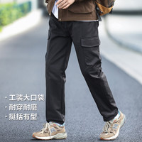 布衣传说 工装大口袋休闲裤男复古拼接户外登山裤纯色直筒长裤 黑色 33