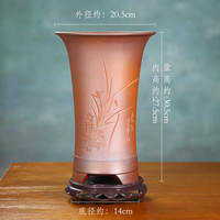神力 柴烧紫砂兰花盆 大号 莲瓣寒兰盆+黑塑托
