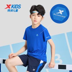 特步 儿童2026夏季新款休闲短T百搭纯色圆领运动透气速干柔软短袖