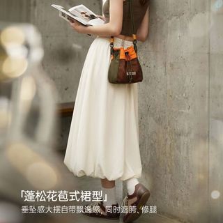 马登奶白色花苞裙半身裙子女2026新款日系甜美设计感蓬蓬裙a字灯 奶白色 【2026新款/赫本风垂感花苞长裙高腰夏半身裙女春秋款】 S （85-100斤）