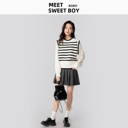 MEET SWEETBOY 法式条纹假两件针织衫新款上衣女穿搭毛衣