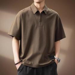 贵色 高端莱赛尔半拉链短袖Polo衫男夏季宽松质感T恤男