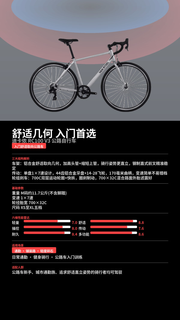迪卡侬 26款RC100 V3 公路自行车 5877916