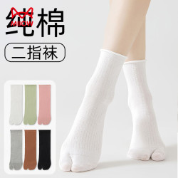 猫人 5双春夏无骨中筒袜二指袜100%纯棉女士10A抑菌消臭吸汗四季分趾袜