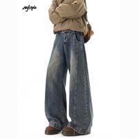 百亿补贴：MJ STYLE 美式水洗弯刀牛仔裤男春季cleanfit解构阔腿裤子高街百搭拖地长裤