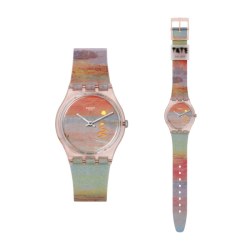 swatch 瑞士手表艺术IP联名猩红的夕阳防水石英腕表生日礼物