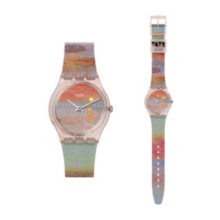 swatch 瑞士手表艺术IP联名猩红的夕阳防水石英腕表生日礼物