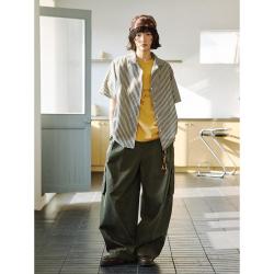 OCTOPUS-ME章鱼家 2026年夏季新款复古小个子透气显瘦百条纹翻领基础短袖衬衫女