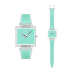 swatch 新款瑞士手表简约多巴胺双历显示石英小方表生日礼物