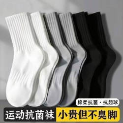 雅鹿 10A抗菌袜子男女四季春秋中长短筒袜防臭吸汗透气纯色运动休闲袜 10黑+5白+5灰 均码