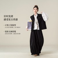 妮茨维 黑色复古立领工装风马甲女秋季新款大口袋宽松休闲马夹叠穿