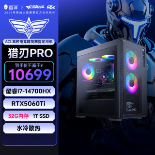 雷神 黑武士·猎刃Pro高性能游戏办公商用台式机电脑主机(i7-14700HX 32G D5 RTX5060Ti 1T)水冷侧透