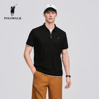 POLOWALK 男式短袖POLO衫 半拉链 黑色 L(175)