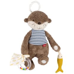 Fehn Activity Otter Theo - 悬挂运动技能玩具,带令人兴奋的吊坠,可抓握和发出声音,适合 0 个月以上的婴幼儿使用
