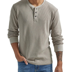Wrangler 成人 亨利衫 长袖格纹亨利衫 亨利领 长袖 Pumice Stone 尺码Large