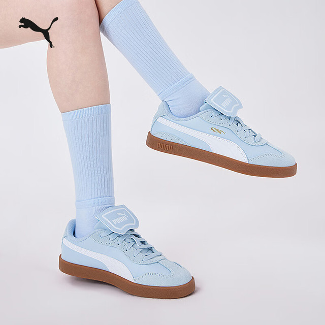 翻盖潮流板鞋：PUMA CLUB 女款蓝色 T 头翻盖休闲板鞋