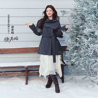 范思蓝恩 披肩围领双面呢纯棉羊毛大衣女冬新款毛呢外套4193 深灰色短款 XS